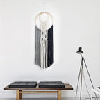 LB Boho Black White Grey Macrame Wall Hanging Hand Woven Leaf Pattern Tapestry Wall Art with Wood beads Modern Aesthetic Tassel Wall Decor for Home, Bedroom, Living Room