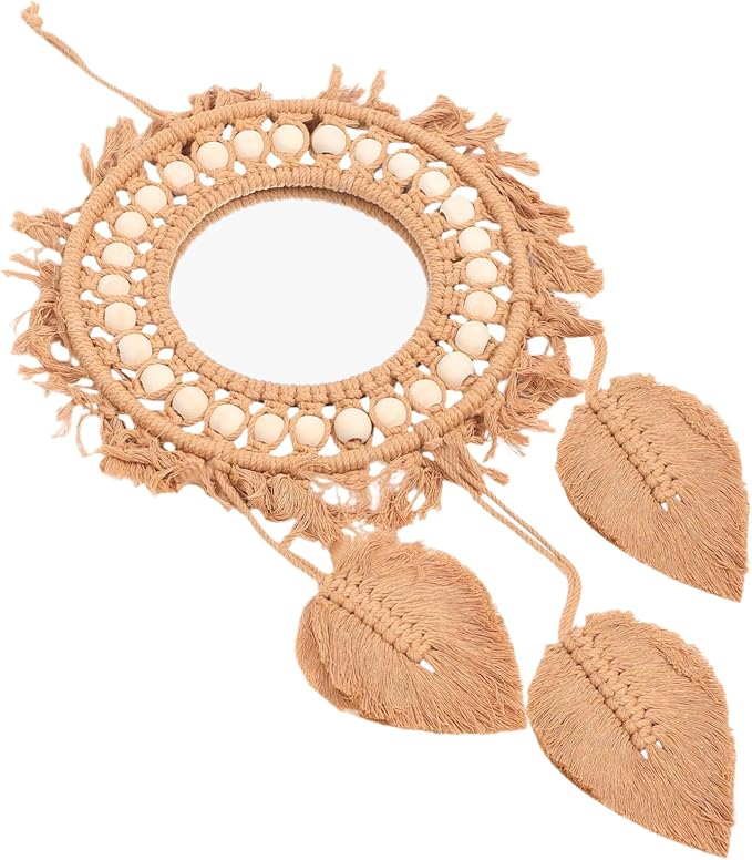 Bohemian Mirror Wall Decor Rustic Rope Woven Mirror for Bedroom Boho Style