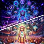 Dermijer Blacklight Seven Chakra Yoga Meditation Tapestry Flower Chakra Tapestries Galaxy Space Planet Tapestry UV Reactive Lotus Tapestries Wall Hanging for Home Decor 92.5L x 70.8W
