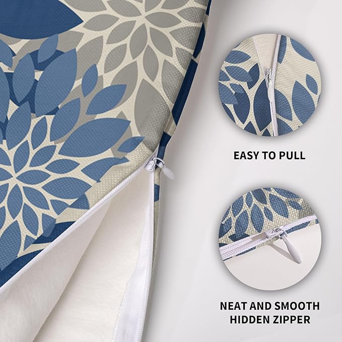 Light Blue Grey Gray Pillow Covers 18X18 Inch Set of 2, Dahlia Flower Spring Summer Floral Cream Decorative Throw Pillow Covers Outdoor Modern Farmhouse Cushion Case for Home Couch Sofa Bed Decor