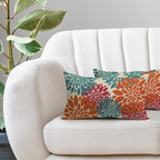 Blue Orange Burgundy Red Pillow Covers 12X20 Inch Set of 2, Spring Modern Geometry Dahlia Floral Decorative Rectangle Throw Pillow Covers Outdoor Farmhouse Cushion Case for Couch Sofa Bed Decor