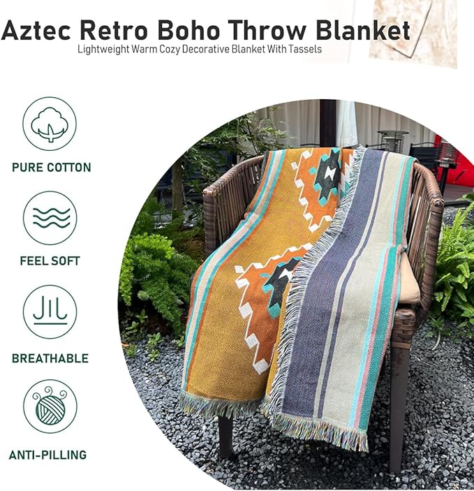 Hopstar Aztec Throw Blanket Navajo Indian Blankets and Throws Boho Western Decor Couch Cover Blanket for Bed Sofa Living Room Beach Travel 51"x63" (Emma)