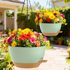 10 Inch Hanging Baskets 2 PC with Chains, Self-Watering Hanging Planters for Indoor Outdoor Plants, Plastic Hanging Flower Pots,Green Brown