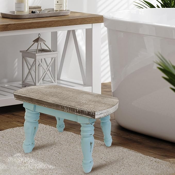 Farmhouse Wooden Step Stool - Rustic Solid Wood Design, 300lb Capacity, Sturdy Step Ladder for Kids, Kitchen, Bathroom, Vintage Home Decor