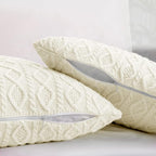 Homiest Cable Knit Throw Blanket & Pillow Set, Cream White Set of 3, Knitted Blanket (50"x60") & 2 Pillow Covers (18"x18"), Soft & Cozy Decorative Set for Couch, Bed, Sofa