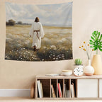 bitCNY Jesus in Field Tapestry 60x50 Inches – Solitude Christian Wall Art, Peaceful Religious Tapestry for Bedroom Living Room, Faith Journey Decor
