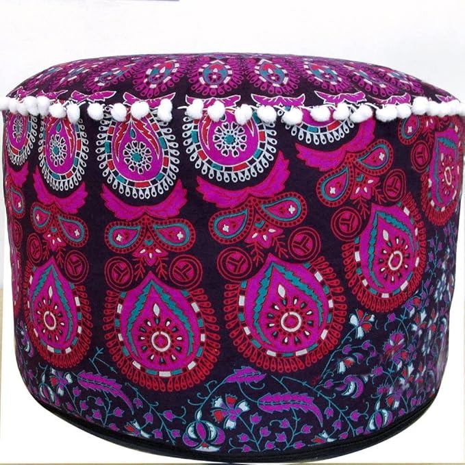 Indian Mandala Large Meditation Floor Pillow Cushion Cover Pouf Cover Ottoman Chair Cover Collage Dorm Decor Footstool Bohemian Round Kids Bean Bag Case