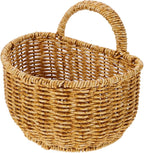 TEHAUX Hand Woven Hanging Basket for Kitchen Storage Lightweight Wall Mounted Rattan Style Organizer 7.08X5.90X5.11 Inches Space-Saving Container for Household Sundries