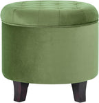 Homepop Home Decor | Upholstered Round Velvet Tufted Foot Rest Ottoman | Ottoman with Storage for Living Room & Bedroom | Decorative Home Furniture, Green