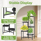 iDavosic.ly 5 Tier Large Plant Stand Indoor with Grow Light, Tiered Corner Metal Outdoor Flower Display Holder Shelf with 10 Inch Wide Tray, Folding Tall Rack for Patio Porch Living Room, Black