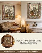 mevious Weird Medieval Cat Woven Tapestry, Vintage Cat Themed Woven Sofa Blanket, Wall Hanging Art Handicrafts, Soft and Cozy Multipurpose Blanket, With Fringe Tassels, Home Decor for Cats Lovers