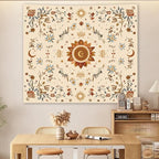 Boho Sun Floral Tapestry Wall Hanging Bedroom Aesthetic, Bohemian Vintage Moon Girl Room Decor Tapestries, Cute India Hippie Outdoor Wall Covering for Living Room Dorm (60"X79")