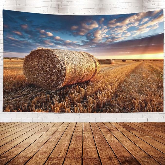 EMMTEEY Fall Tapestry Farmhouse Field Straw Nature Tapestry 92.5X70.9 Huge Wall Art for Bedroom Living Room Fall Backdrop