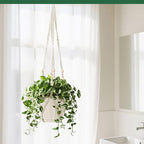 Macrame Plant Hanger, Hanging Planter Basket with Wood Beads, Decorative Boho Flower Pot Holder for Indoor and Outdoor, Ivory, 35 Inch Set of 2 (POTS NOT Included)