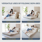 MAXYOYO Folding Sofa Bed, Tufted Bean Bag Bed with Pillows Floor Mattress for Adults, Extra Thick and Long Floor Sofa, Full Floor Couch Bed for Bedroom Living Room, Beige, 54x91 Inch