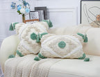 Decorative Farmhouse Throw Pillow Covers 20 x 20,Modern Neutral Couch Pillow Cover,Cotton Checked Pattern Boho Square Pillow Case Cover for Couch Bed Sofa Bedroom,Green&Beige&White