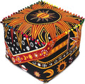 CRAFT KALA Square Mandala Floor Pillow Cushion Cover Seating Throw Cover Hippie Decorative Bohemian Ottoman Poufs Cover Pillow Cases Cotton Living Room Home Décor 18X18X14 inches, Orange Burning Sun