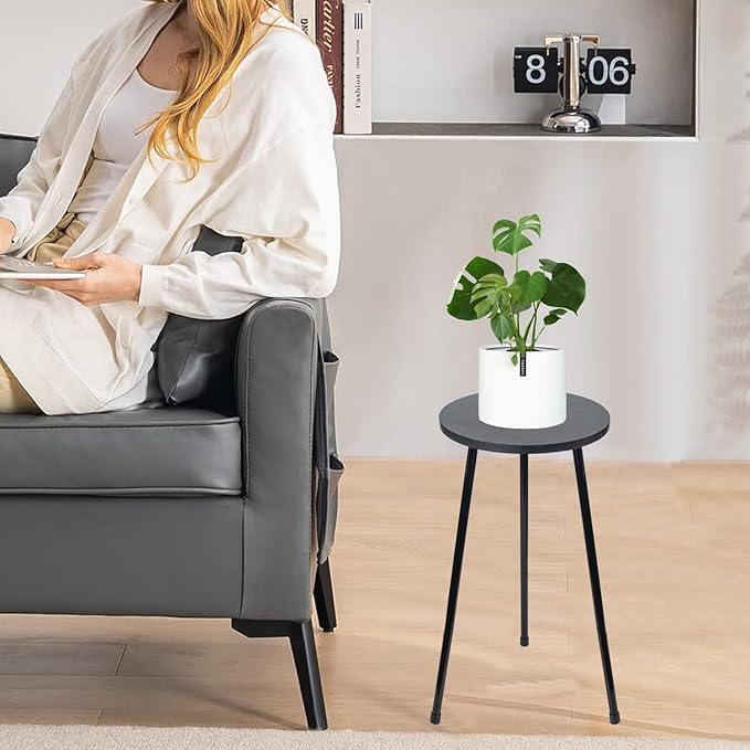 ARTORA RTORA Indoor Plant Stand, Mid Century Wood Plant Stool Adjustable Corner Tall Plant Sand Wooden Small Round End Table 18 Inch Plant Holder for Flower Pots Modern Home Decor (Black)