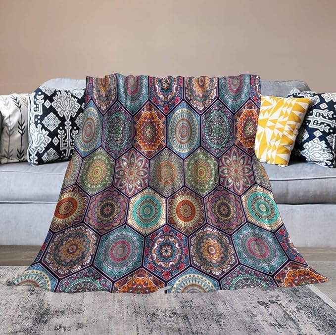 Boho Floral Throw Blanket Vintage Bohemian Flower Patterned Blanket for Sofa Bed Couch Chair Or Dorm 50"x60"