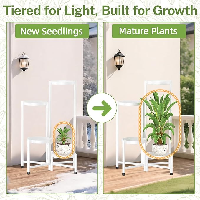 iDavosic.ly Plant Stand Indoor Outdoor, 4 Tier Corner Metal Flower Display Holder Shelf, Folding Tall Orchid Rack for Patio Balcony Porch Garden Living Room House, White