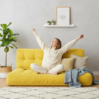 63 Inch Folding Bench Cushion, 4 Inch Thick 2-in-1 Convertible Long Floor Lounger Boneless Cushions Couch Mattress Upholstered for Yoga, Reading, Sleeping, Meditation Living Room(Yellow)