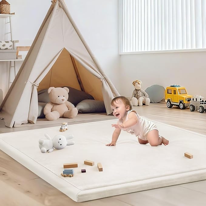 Baby Play Mat for Floor Nursery Rug Muscle Mat Area Rug Playroom Rug 47"x47" Playpen Mat Memory Foam 1.3" Thick Crawling Mat for Babies,Toddlers, Infants, Kids,Cream