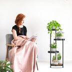 Plant Stand Indoor Outdoor Clearance, 4 Tier Metal Tall Flower Shelf Holder, Multiple Plant Round Corner Rack Organizer Display for Patio Orchid Office Porch Living Room Garden Balcony, Black