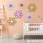 Ripeng 6 Pcs Boho Nursery Decor Flower Daisy Wall Art 6 Inch Woven Macrame Wall Hanging Bohemian Flower Decor Daisy Nursery for Baby Girls Kids Home Bedroom(Vintage Color)