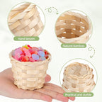 Zerodeko Mini Woven Bamboo Storage Basket 3.54X3.54X2.95 Inch Portable Set of 10 Natural Rustic Organizer for Home Office Tabletop Fruit Display and Artificial Flower Holder