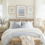 YCOLL Farmhouse Pillow Covers 16x16, Modern Accent Square Throw Pillow Covers Set of 2, Light Blue and Beige Striped Patchwork Linen Decorative Cushion Covers for Couch Chair Bedroom Home Decor