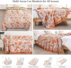 Boho Blanket for Bed 100% Cotton Bohemian Throw Blankets Ultra Soft Woven Muslin Decorative Blankets All Seasons Vintage Quilt Knitted Blanket for Sofa Chair(Orange, 90"x98")