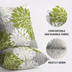 Lime Green White Grey Gray Pillow Covers 22X22 Inch Set of 2, Modern Dahlia Floral Print Decorative Throw Pillow Covers Outdoor Farmhouse Cushion Case for Home Couch Sofa Bed Decoration