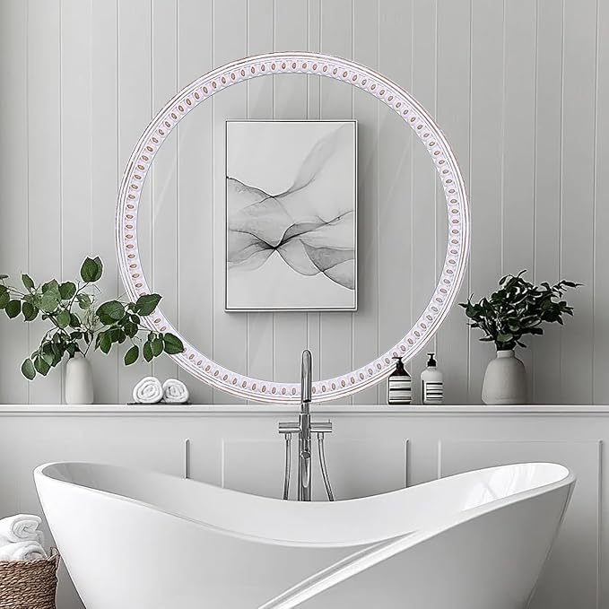 30 Inches Wooden Round Mirrors for Wall Decor, Rustic Farmhouse Circle Mirror for Bathroom Over Sink, Living Room, Entryway, Bedroom