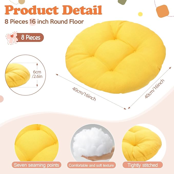 Fumete 8 Pcs 16 Inch Round Floor Cushions for Kids and Toddlers, Flexible Seating Classroom Furniture Floor Pillow for Home, Daycare, Preschool, Yoga and Meditation (Fall)