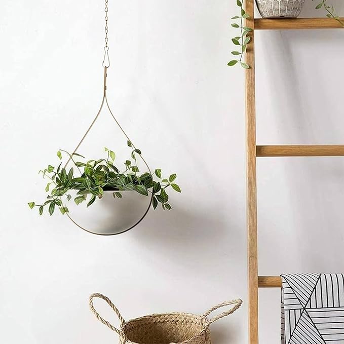 Hajia Waterdrop Shaped Hanging Planter, Metal Plant Hanger with Non-Detachable Pot, Hanging Plant Holder for Wall and Ceiling Decor.(No Plants and Drainage Holes) (Beige, Medium 1 Pack)