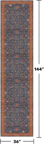 Washable 12 ft Long Runner for Hallway - Navy Blue Kitchen Floor Runner Rug, Pet Friendly Waterproof Non Slip with Rubber Backing, Stain Resistant Laundry Room Rug (3x12 Navy Blue & Terracotta)