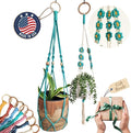 Set of 2 Macrame plant hanger with Daisies & Beads | Hanging plant holder Macrame Plant hangers outdoor and indoor hanging planters Plant stand indoor Boho Decor hanging planter stand (Ocean Teal)