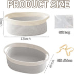 Woven Basket,Small Rope Storage Bin with Handles & Ribbon Bag, Organizer for Shelves Closets,Gift Basket Empty for Birthday,Books,Dog Toys, White&Grey/2 Pack
