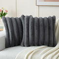 FUTEI Dark Grey Decorative Throw Pillow Covers 16x16 Inch Set of 2, Square Soft Faux Rabbit Fur Big Striped Cushion Cover,Home Decor for Couch Sofa Bed Living Room