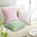 decorUhome Summer Chenille Soft Cozy Throw Pillow Covers 22x22 Set of 2, Modern Farmhouse Boho Velvet Decorative Euro Sham Pillow Cases with Stitched Edge for Couch Sofa Bed Home Decor, Sage Green