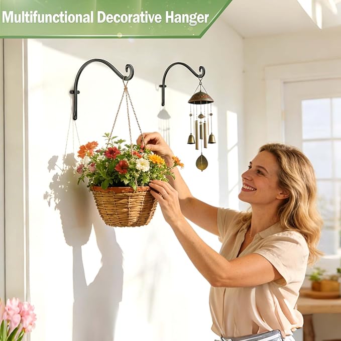 Qiang Ni Bird Feeder Hanger: 12-Inch 50 Lbs Wall-Mounted Plant Bracket Outdoor - 4 Pieces Black Plant Hooks for Hanging Flower Baskets