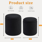 Round Ottoman with Storage Set of 2 - Upholstered Sherpa Vanity Stool for Makeup Multifunctional Ottomans Coffee Table Padded Seat Foot Rest for Living Room & Bedroom (Sherpa, Black)