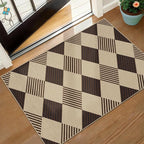 2x3 Diamond Front Door Rug Indoor Entrance - Easy Jute Door Rugs for Entryway, Doorway, Kitchen, Mudroom, Non Slip with Rubber Backing Fall Beige Black Décor