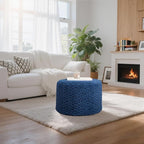 Round Pouf Ottoman 20 x 20 x 14 Inches Boho Poof Home Decor Floor Pouffe Ottoman Foot Rest for Couch Sofa Bean Bag Chairs Living Room Bedroom (Royal Blue)