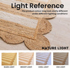 HOMEMONDE Scalloped Jute Area Rug 8'x10' Natural Stripe - Boho Home Décor Farmhouse Style Eco-Friendly Fiber Rug Hand Braided Rustic Vintage for Living Room, Bedroom, Dining Room, Hallway, Kitchen