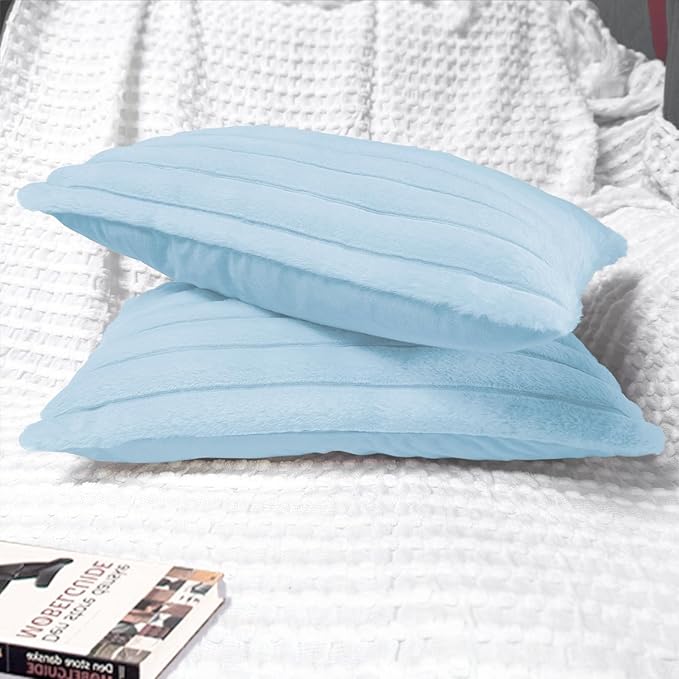 2 Pack 12x20 Pillow Cover Velvet Pillow Covers, Faux Fur Oblong Throw Pillow Covers for Living Room Decorations Throw Pillow Case, Throw Pillow Cover Cushion Cover for Sofa Bedroom Car, Light Blue