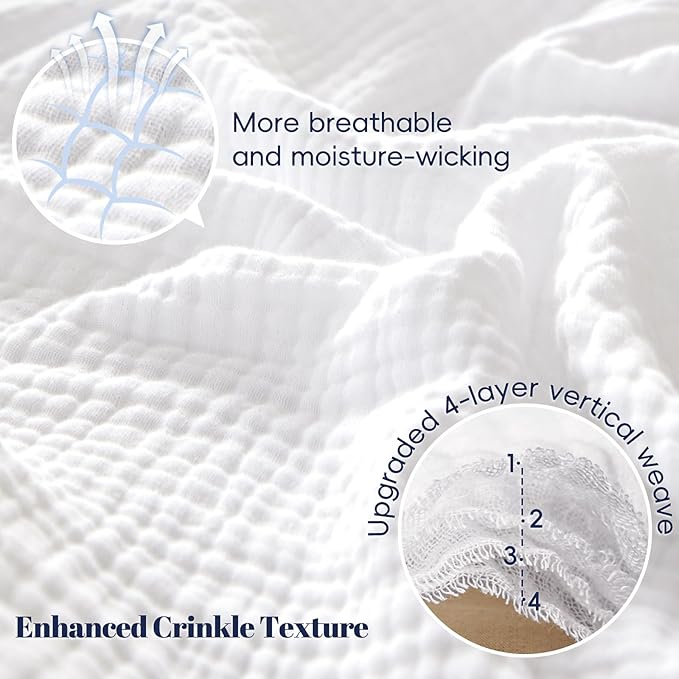 PHF 100% Cotton Muslin Blanket Twin XL Size 66"x90", 4-Layer Lightweight Gauze Throw, Breathable Cloud-Soft Minimalist Blanket for Bed, Couch, Camping & Baby, White, Ideal Gift