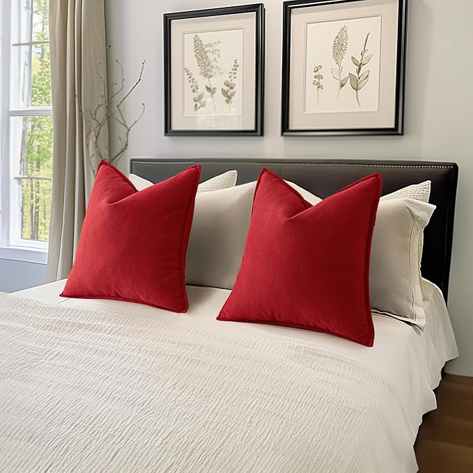 MIULEE Pack of 2 Red Decorative Pillow Covers 16x16 Inch Soft Chenille Luxurious Couch Throw Pillows Farmhouse Cushion Covers with Elegant Design for Sofa Bedroom Living Room Home Decor