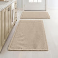 MIULEE Set of 2 Waffle Bathroom Rugs, Boho Bath Rugs Non Slip Washable, Super Absorbent Bath Mats, Ultra Soft Rubber Backed Shower Mats for Bathroom Floor, Tub, Pale Beige, 17"x24"+18"x30"