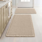 MIULEE Set of 2 Waffle Bathroom Rugs, Boho Bath Rugs Non Slip Washable, Super Absorbent Bath Mats, Ultra Soft Rubber Backed Shower Mats for Bathroom Floor, Tub, Pale Beige, 17"x24"+18"x30"